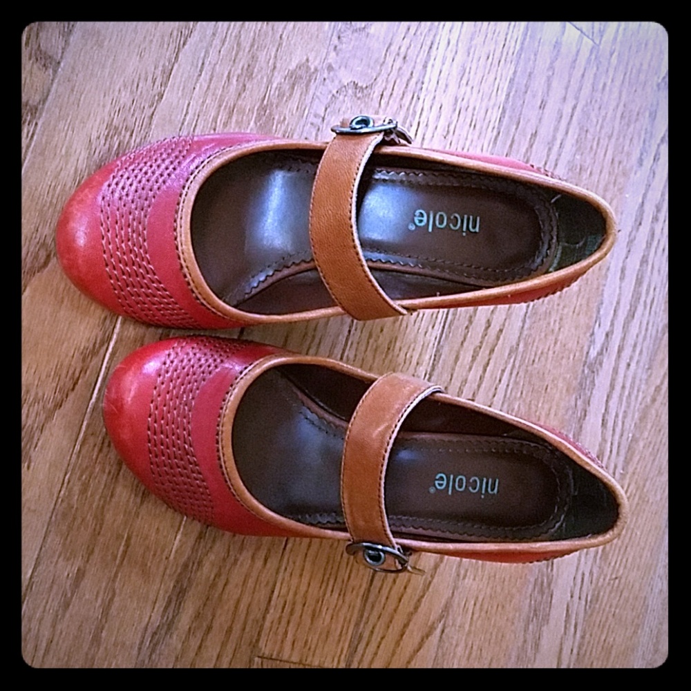 Nicole rusty red orange comfy pumps with straps